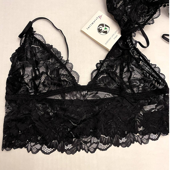 Free People Black Combo Everyday Lace Longline Bralette 2-Pack NWT Size XS - Picture 4 of 12